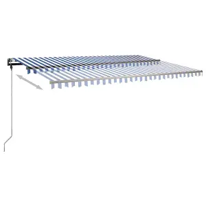 Berkfield Manual Retractable Awning with LED 500x350 cm Blue and White