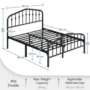 Yaheetech Black 4ft6 Double Metal Bed Frame with Arched Headboard and Footboard