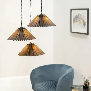 ValueLights Akira Black 3 Way Hanging Pendant Ceiling Light with Pleated Lampshade