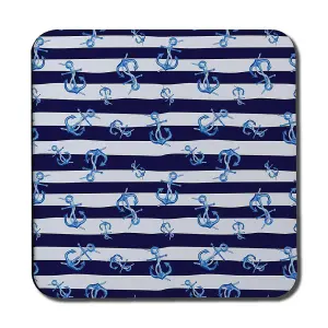 Blue Anchors on Navy Striped Background (Coaster) / Default Title