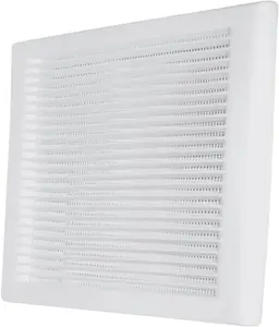 Square White Ventilation Grille with Flyscreen -Round 125mm or 5 inch Spigot - Vent Cover for Bathroom/ Kitchen - Louvered Grill