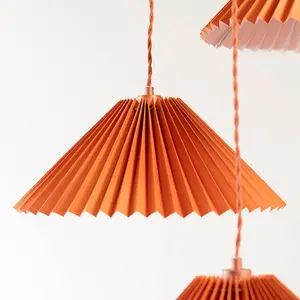 ValueLights Akira Burnt Orange 3 Way Hanging Pendant Ceiling Light with Pleated Lampshade - LED Bulbs Included