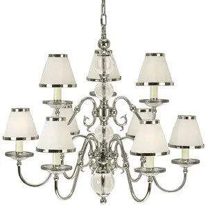 Flemish Ceiling Pendant Chandelier Polished Nickel & White Shades 5 Lamp Light