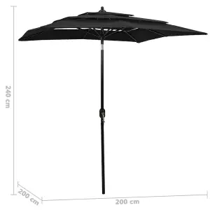 Berkfield 3-Tier Parasol with Aluminium Pole Black 2x2 m