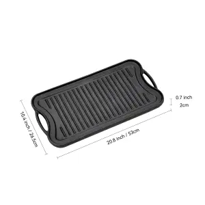 Rectangular Cast Iron Griddle Pan Grill Pan Steak Pan 53cm x 26.5cm