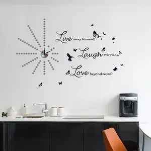 Walplus Silver Dot Clock - Lucida Live Laugh Love Wall Sticker Decal Wall Art