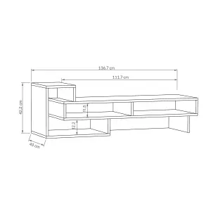 Decortie Tetra Modern TV Stand Open Shelves Retro Grey Multimedia Centre 43" TVs 136.5 cm Wide