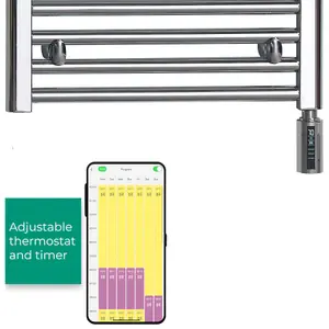 Bray WiFi Electric Heated Towel Rail With Thermostat, Timer, Straight, Chrome - W500 x H1000 mm