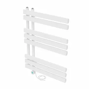 Rinse Bathrooms Designer Electric Thermostatic Heated Towel Rail D Shape Bathroom Ladder Style Radiator Warmer 800x600mm White