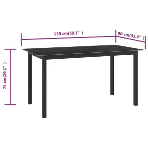 Berkfield Garden Table Black 150x90x74 cm Aluminium and Glass