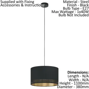 Ceiling Pendant Light & 2x Matching Wall Lights Black & Gold Patern Modern Shade