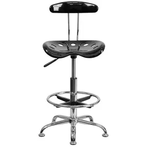 Vibrant Chrome Drafting Stool with Tractor Seat Black