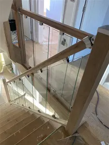 Solid Oak Full Glass Staircase Banister Set Up-To 2.4 With Landing Up