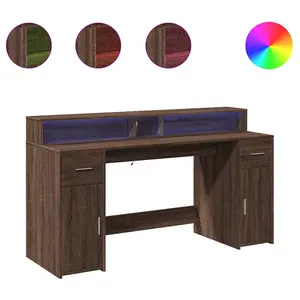 Berkfield Desk with LED Lights Brown Oak 160x55x91 cm Engineered Wood