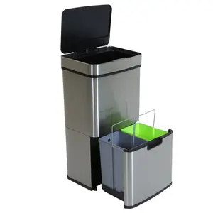 Fogg Stainless Steel Motion Sensor Multi-Compartment Rubbish & Recycling Bin - 62L