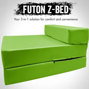 Fold Out Single Z Bed Futon Sofa Chair Mattress - Lime