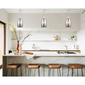 Modern Silver Foil Print Glass Pendant Light Shade with Curving Rectangular Body