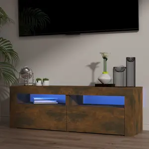 Berkfield TV Cabinet with LED Lights Smoked Oak 120x35x40 cm