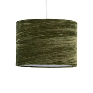 First Choice Lighting Set of 2 Green Crushed Velvet 25cm Pendant Lightshades