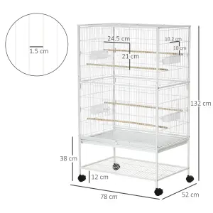 PawHut Large Bird Cage Budgie Cage for Finch Canaries Parrot with Stand White