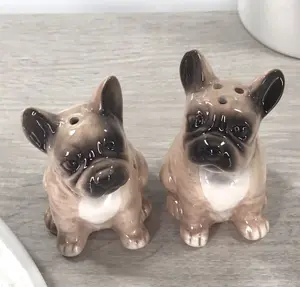 French Bulldog novelty Salt & Pepper ceramic shaker set Frenchie lover gift box