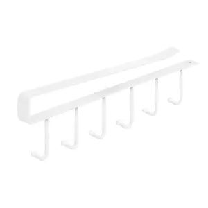 White Metal 6 Hooks Rail Cup Hook Rack  Hanging Holder Under Cabinet Closet