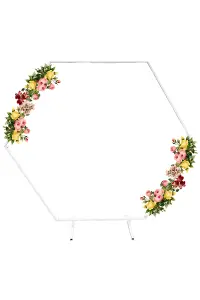 Hexagon Arch Stand Metal Backdrop Stand Garden Arbors - 7.8ft, White