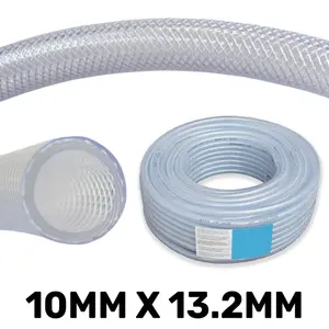 Clear PVC Braided Hose,Food Grade-Oil-Wate-Fuel Reinforced Pipe,Tube 10mm internal,13.2mm external (5m)