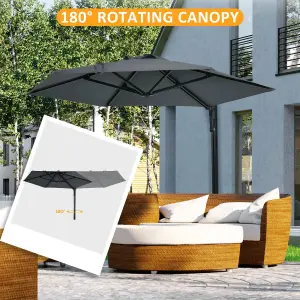 Outsunny Wall-Mounted Parasol Patio Umbrella with Hand to Push System Dark Grey