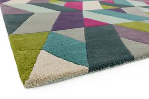 Blue Green Geometric Funky Handmade Luxurious Modern Wool Rug For Living Room and Bedroom-200cm X 300cm