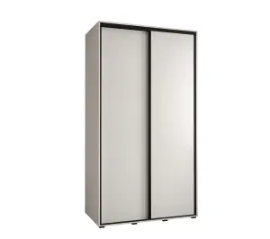 Elegant White Sliding Door Wardrobe H2050mm W1300mm D600mm with Black Steel Handles and Decorative Strips