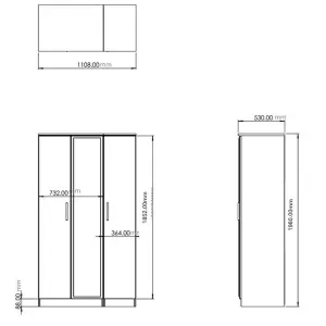 Milan Ready assembled Modern Grey Tall Triple Wardrobe With 1 mirror door (H)1970mm (W)1110mm (D)530mm