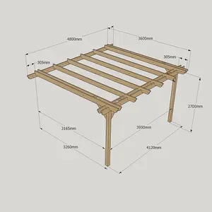 Wall Mounted Double Garden Pergola - Wood - L360 x W480 x H270 cm - Rustic Brown