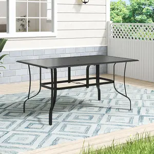 150cm L Garden Metal Slatted Coffee Table Rectangle Table in Black