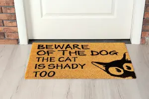 Coir Products Coir Doormat with the Design Text of "Beware of the Dog The Cat Is Shady Too"