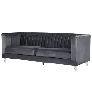 3 Seater Velvet Fabric Sofa Grey ARVIKA