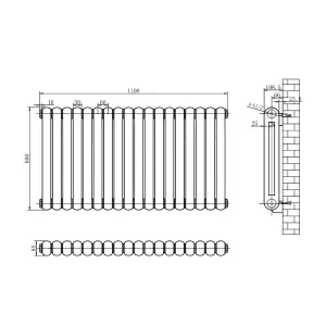 Estelle Grey Horizontal Column Radiator - 600x1100mm