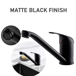 Matte Black Kitchen Taps Mixer, Modern Brass Single Lever 360 Swivel Kitchen Sink Taps with Braided Hoses