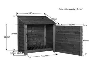 Wooden log store with door W-119cm, H-126cm, D-88cm - natural (light green) finish