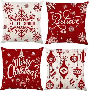 4 Pack Christmas Pillow Covers 1818 Inch Linen Red Christmas Snowflake Throw Cushion Covers Merry Christmas Pillow Cases