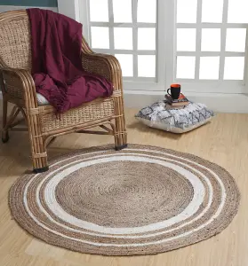 KHIDAKEE Round Border Beige Rug with Hand Woven - Jute - L90 x W90 - Natural