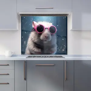 Splashart DoorMouse with Pink Glasses Premium Glass Kitchen Splashback W700mm x H650mm