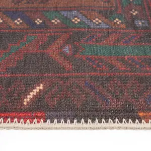 Distressed Maroon Red Brown Persian Style Washable Non Slip Runner Rug 60x240cm