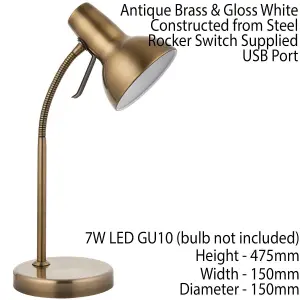 2 PACK - Adjustable Neck USB Desk Lamp Satin Nickel Metal Shade Table Work Light