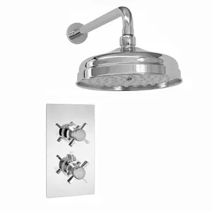 ENKI Edwardian Chrome Traditional Crosshead Wall Fixed Brass Thermostatic Shower Set 8"