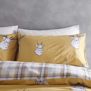 Stag Check Reversible Duvet Cover Set with Pillowcases Beige / Double Duvet Cover + 2 Standard Pillowcases