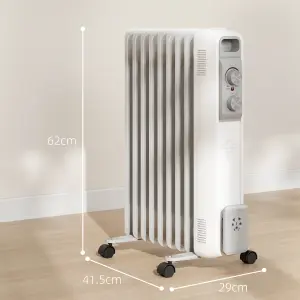 HOMCOM 2000W 9 Fin Oil Filled Heater Radiator for Home, White