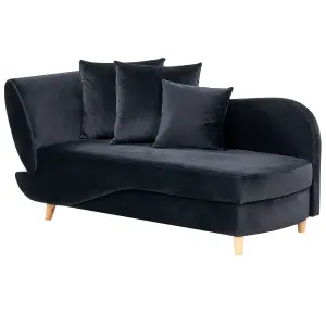 Left Hand Velvet Chaise Lounge with Storage Black MERI II