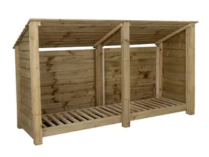 Wooden log store (roof sloping back) W-227cm, H-126cm, D-88cm - natural (light green) finish