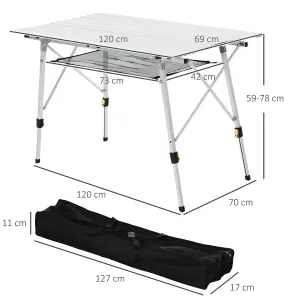 Outsunny Portable Roll-up Aluminium Folding Picnic Table Outdoor BBQ Party